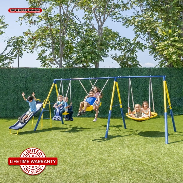 Sportspower Super Star Metal Swing Set with Saucer Swing, Glider Swing