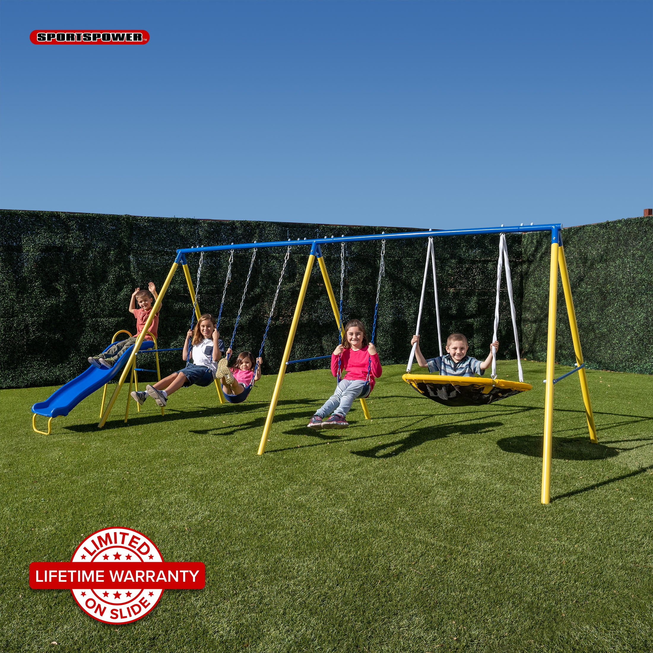 Sportspower Triple Swing & Saucer Metal Swing Set with Saucer Swing, 3