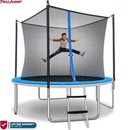 Sportspower TruJump 10' Round Trampoline with Classic Steel Enclosure Combo & Jump Mat with Lifetime Warranty