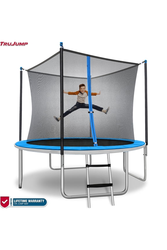 Sportspower TruJump 10' Round Trampoline with Classic Steel Enclosure Combo & Jump Mat with Lifetime Warranty