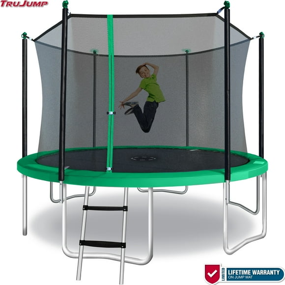 Sportspower TruJump 12' Trampoline with Safety Enclosure, Jump Mat with Lifetime Warranty, & Ladder (Green)