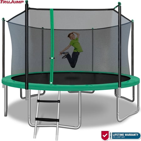 Sportspower TruJump 14ft Trampoline with Safety Enclosure & Jump Mat with Lifetime Warranty (Green), ASTM