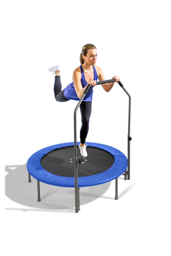 Sportspower TruJump 48" Indoor/Outdoor Mini Trampoline, Fitness Rebounder Trampoline with Adjustable Handle, BLUE