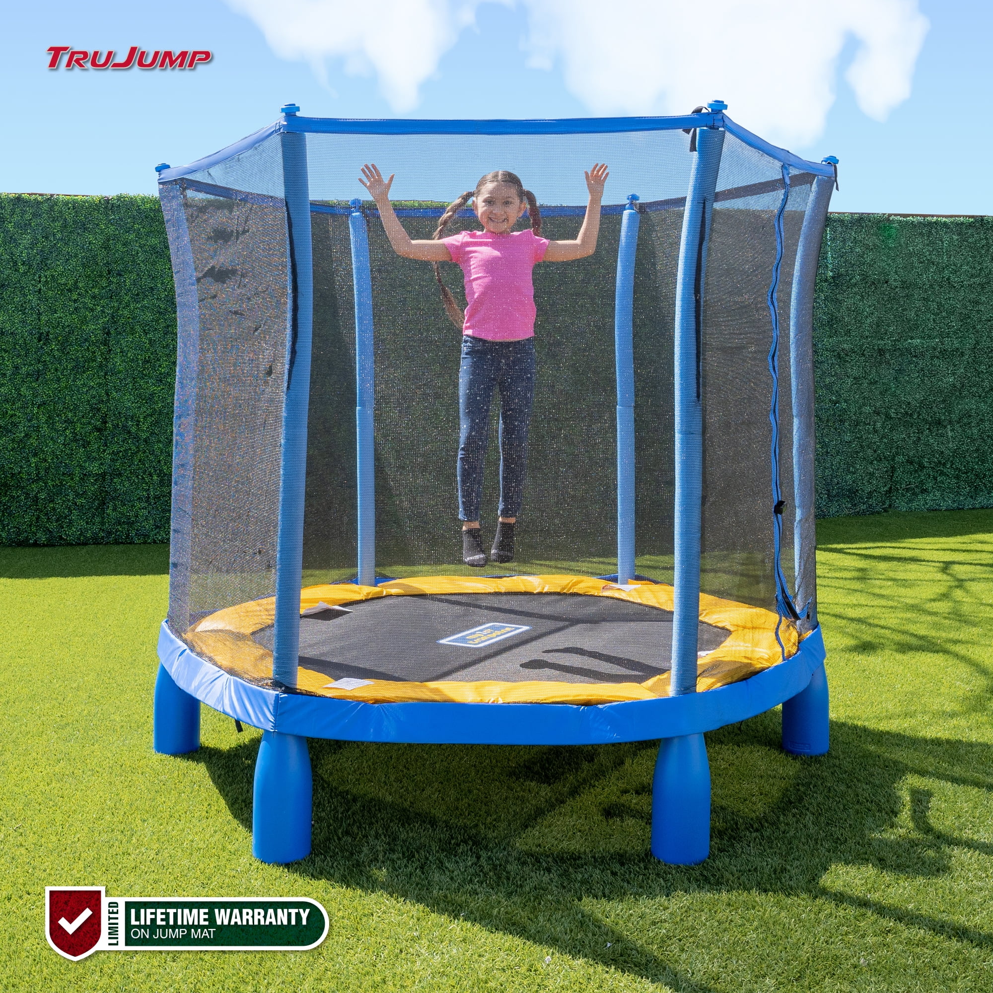 Blue 7-Foot Kids' Round Springless Trampoline with Enclosure