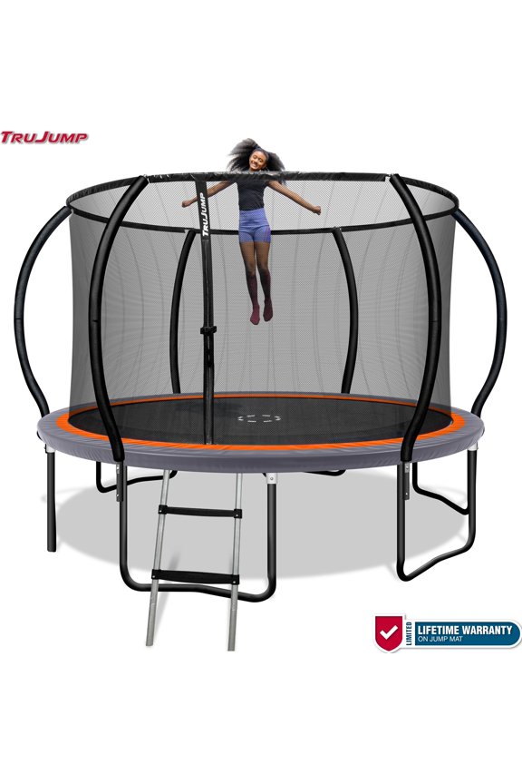 Sportspower TruJump PRO Trampoline 12FT with Curved Pole Enclosure & Jump Mat with Lifetime Warranty, ASTM