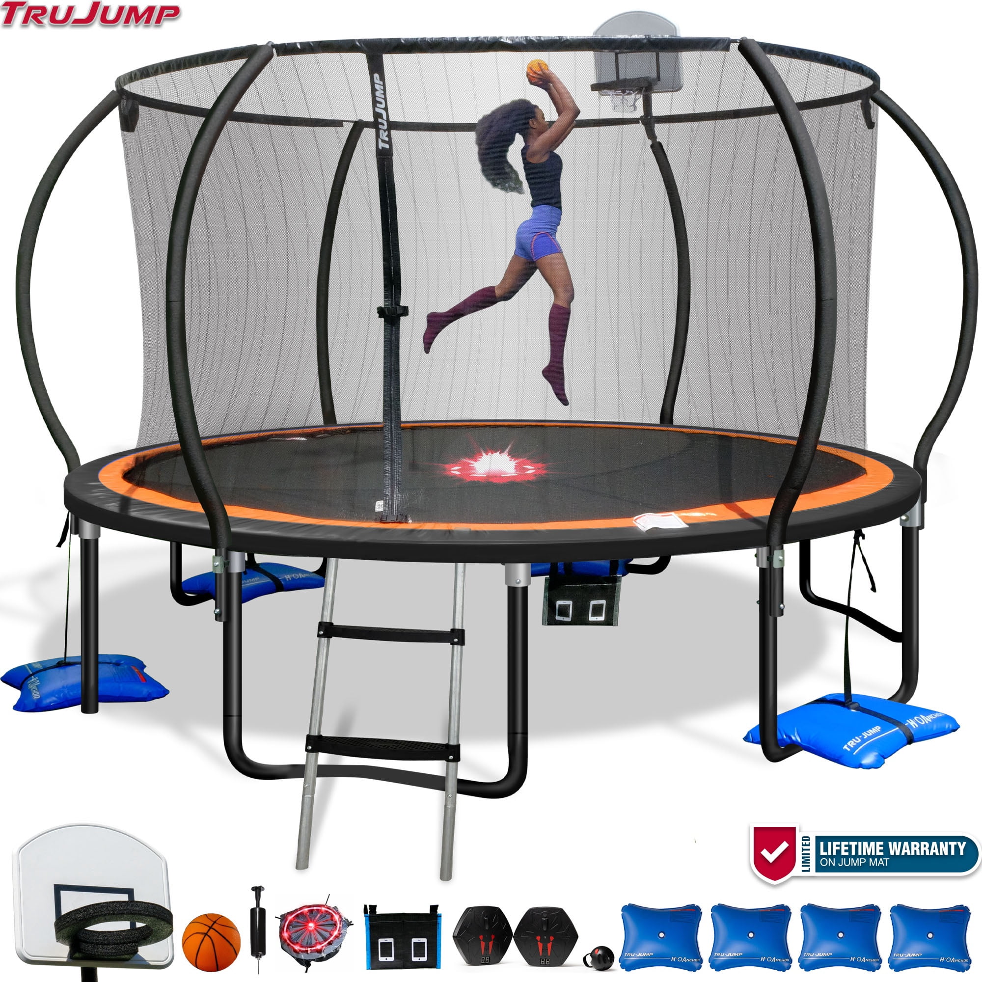 TruJump PRO MULTIPLAY Trampoline 14FT with Curved Pole Enclosure