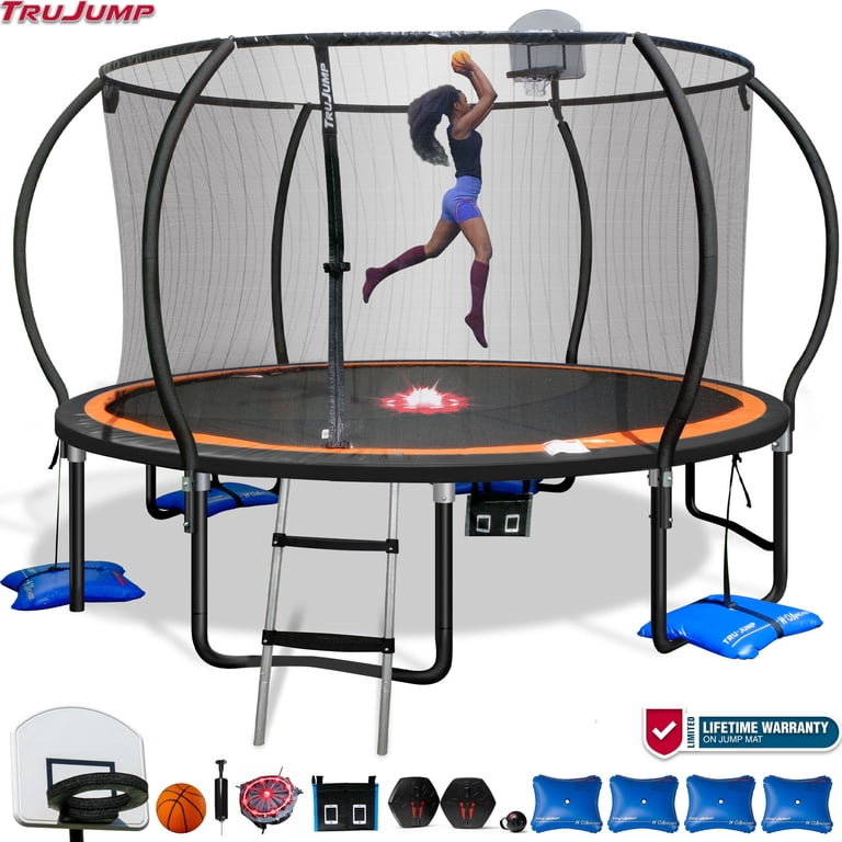 TruJump PRO MULTIPLAY Trampoline 14FT with Curved Pole Enclosure