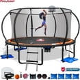thumbnail image 1 of TruJump PRO MULTIPLAY Trampoline 15FT with Curved Pole Enclosure, SafeDunk Basketball System, LED Shooter Game, Water Anchors, Flashing Light Mat, and Phone Pouch, ASTM, 1 of 10