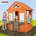 thumbnail image 1 of Sportspower Woodbridge Wooden Playhouse for Kids, Outdoor Playhouse with Working Door, Windows & Flowerpot Holders, Ages 3–8, RED, 1 of 9