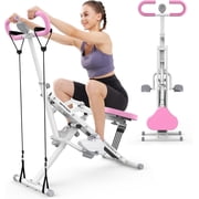 Sportsroyals Pink Squat Machine for Home,Rodeo Core Exercise Machine,330lbs Foldable,Adjustable 4 Resistance Bands,Ride & Rowing Machine for Botty Glutes Butt Thighs,Ab Back/Leg Press Hip Thrust