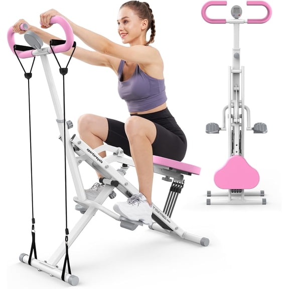 Sportsroyals Pink Squat Machine for Home,Rodeo Core Exercise Machine,330lbs Foldable,Adjustable 4 Resistance Bands,Ride & Rowing Machine for Botty Glutes Butt Thighs,Ab Back/Leg Press Hip Thrust…