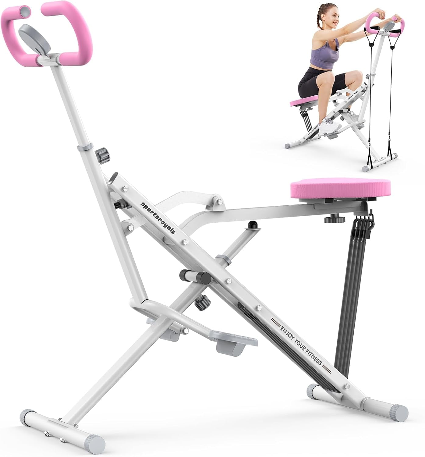 Sportsroyals Pink Squat Machine Rowing Machine for Home 2 in 1 Rower ...
