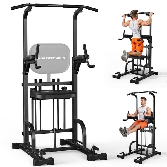 Fed Fitness Sportsroyals Power Tower Pull Up Bar Station, 450LBS Stable Pull Up Dip Station for Home Gym