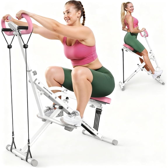 Sportsroyals Squat Machine, Squat Assist Rower for Glutes and Thighs, Foldable Exercise Equipment w/ Four Adjustable Resistance for Home, Full Body Workout Machine
