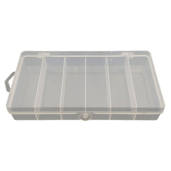 Sportteer Fishing Tackle Box Fishing Lure Container Fishing Bait Box Transparent Visible Multi-Compartment Smooth Edge with Hook 6-Grid Storage