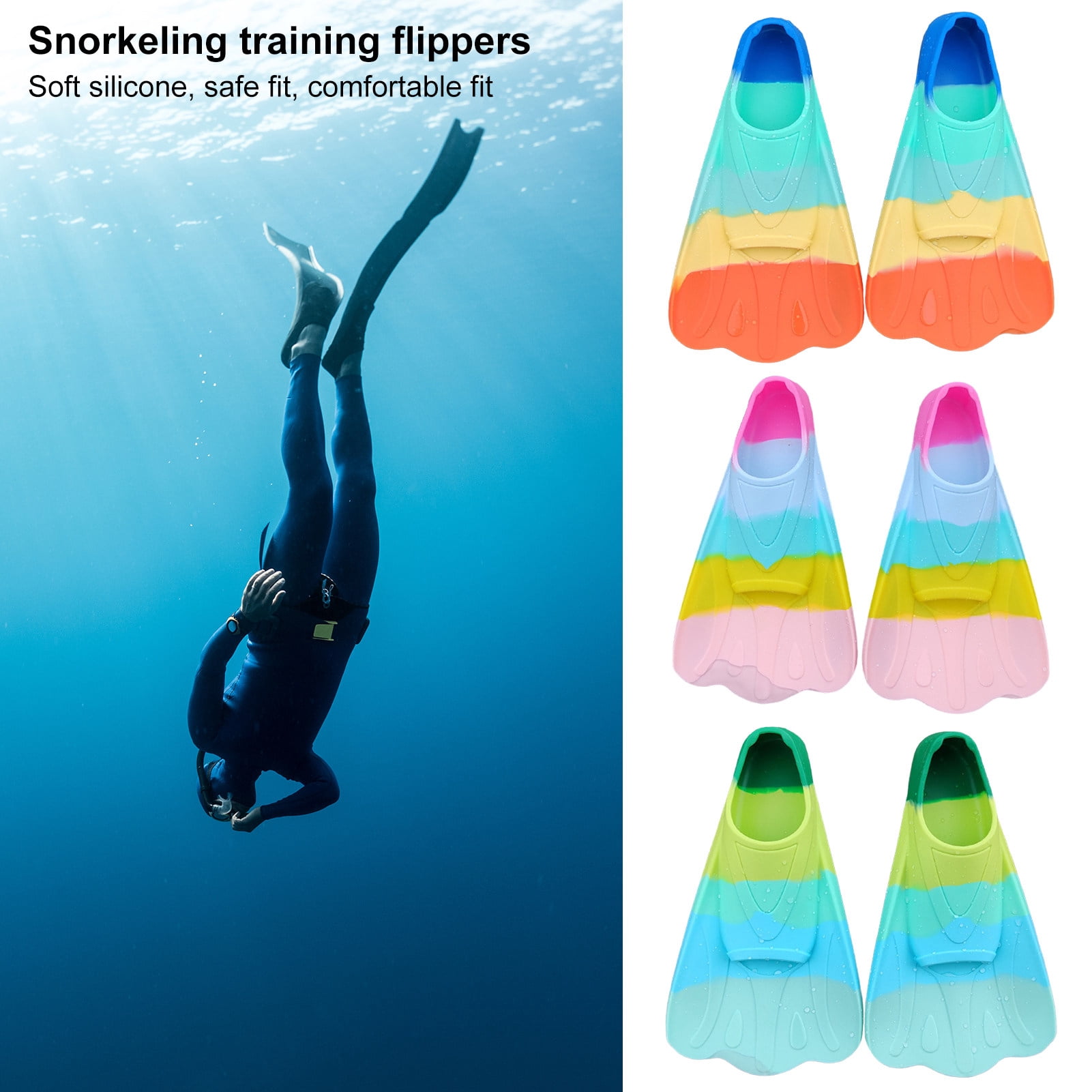 Swim Fins Kids – Palmes En Silicone Alimentaire, Ajustables, Antidérapantes – Pour Piscine, Plage, Lac – Débutants Et Entraînement – Tailles XXXS à L