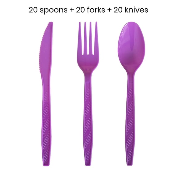 Sportteer Plastic forks Spoons Set Anti-slip Handle Tableware Set Disposable Tableware forks: 60 Pcs/Set Food Grade High Temperature Resistant Smooth One Piece Molding Outdoor Camping BBQ forks