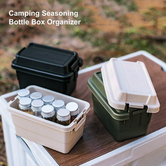 Sportteer Seasoning Bottle Box Spice Jars Organizer Secure Buckle Camping Storage Box for Spice Jars