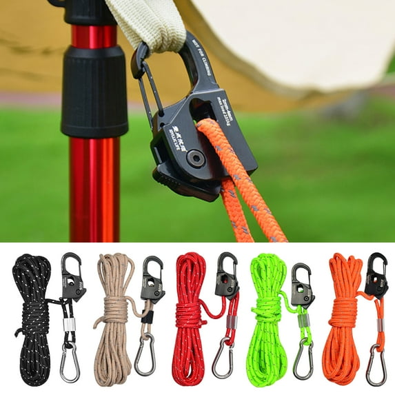 Sportteer Tent Rope Tensioner Rope Tensioning Tool Tent Rope Tightener With Carabiner Clip, Universal, Self-Locking, Compact Size, for Outdoor Camping