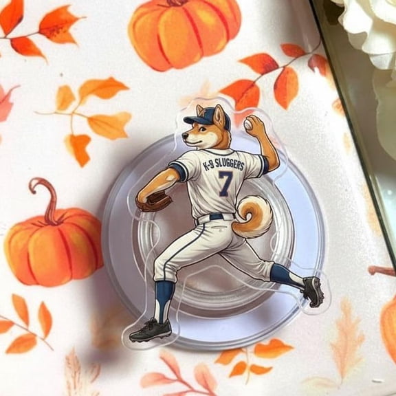 Sporty Baseball Dog Pitcher Phone Grip Holder, Cute Shiba Inu Acrylic Kickstand, Fun Sports Team Player Fan Gift Idea For Teens