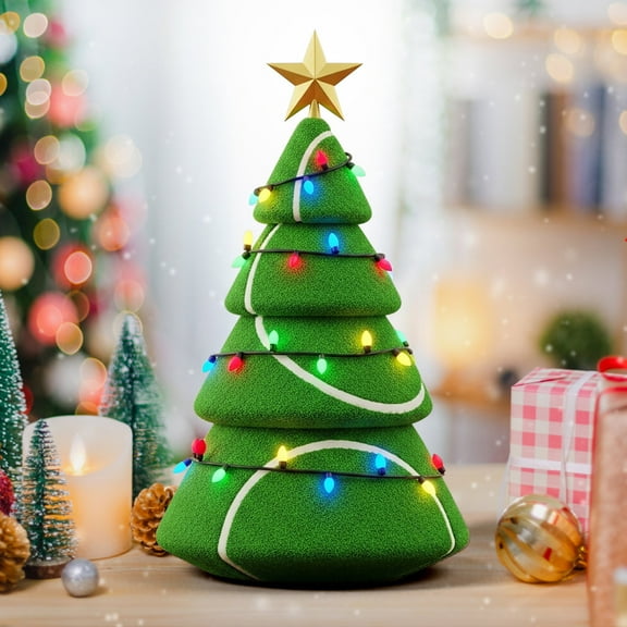 Sporty Christmas Tree Decor, Fun Ball Christmas Trees with Lights & Golden Star Topper, Light Up Fans Christmas Tree Decorations, Celebrate The Holidays Like a True Fan