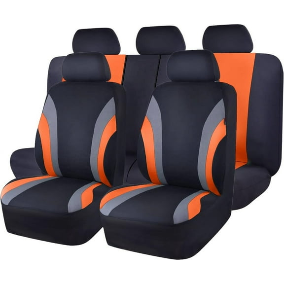 Sporty Cloth 11PCS Universal Fit Car Seat Cover - Breathable with 5mm Composite Sponge Inside,Airbag Compatible,3zipper Bench(Full Set, Black and Orange)