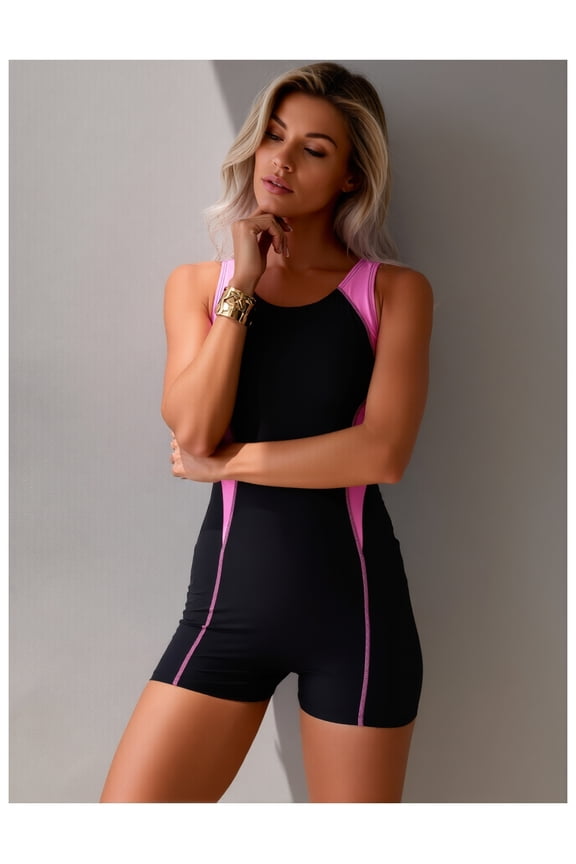 Sporty Competitive One-Piece Black Contrast Color New Slim-Fit Flattering Minimalist High-End Swimsuit for Women