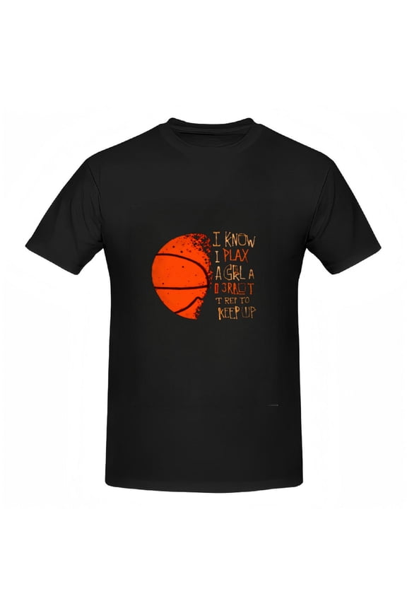 Sporty Cotton Short Sleeve T-Shirt for Women - Fun Orange Basketball Graphic with Motivational Text Perfect for Active Wear