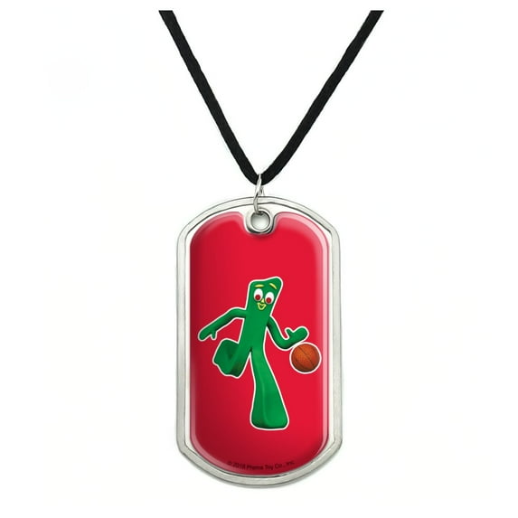 Sporty Gumby Basketball Player Clay Art Military Dog Tag Pendant Necklace with Cord