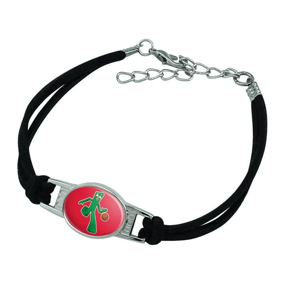 Sporty Gumby Basketball Player Clay Art Novelty Suede Leather Metal Bracelet