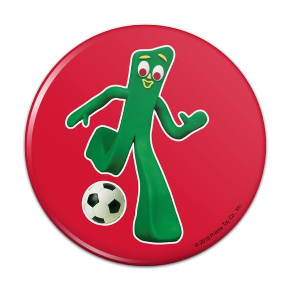 Sporty Gumby Soccer Ball Player Clay Art Kitchen Refrigerator Locker Button Magnet