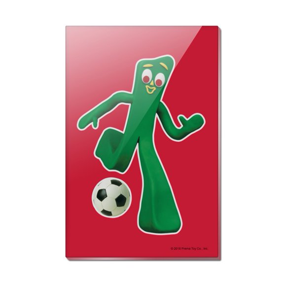 Sporty Gumby Soccer Ball Player Clay Art Rectangle Acrylic Fridge Refrigerator Magnet
