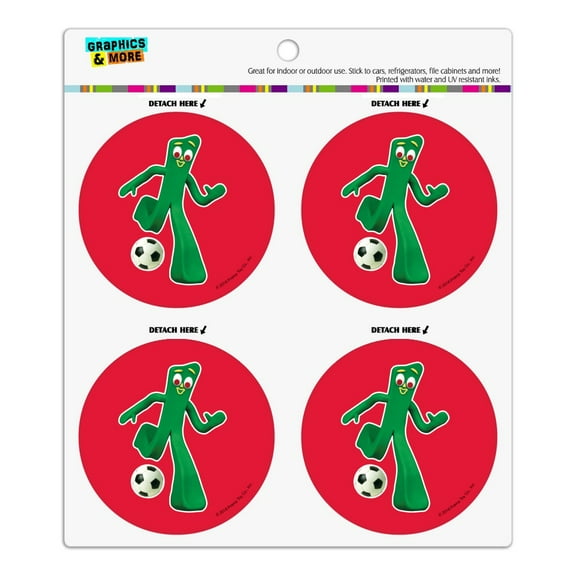 Sporty Gumby Soccer Ball Player Clay Art Refrigerator Fridge Locker Vinyl Circle Magnet Set