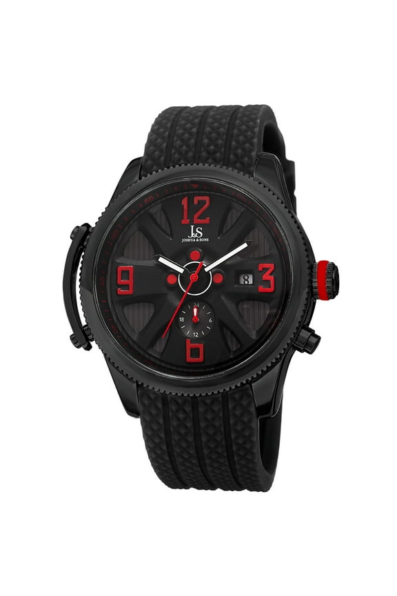 Sporty Men's Swiss Quartz Multifunction Black Strap Watch