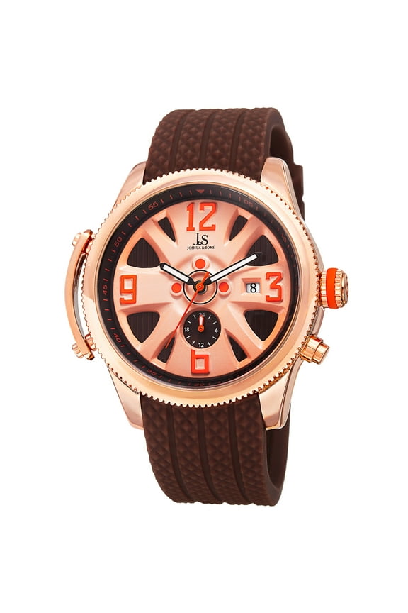 Sporty Men's Swiss Quartz Multifunction Brown Strap Watch