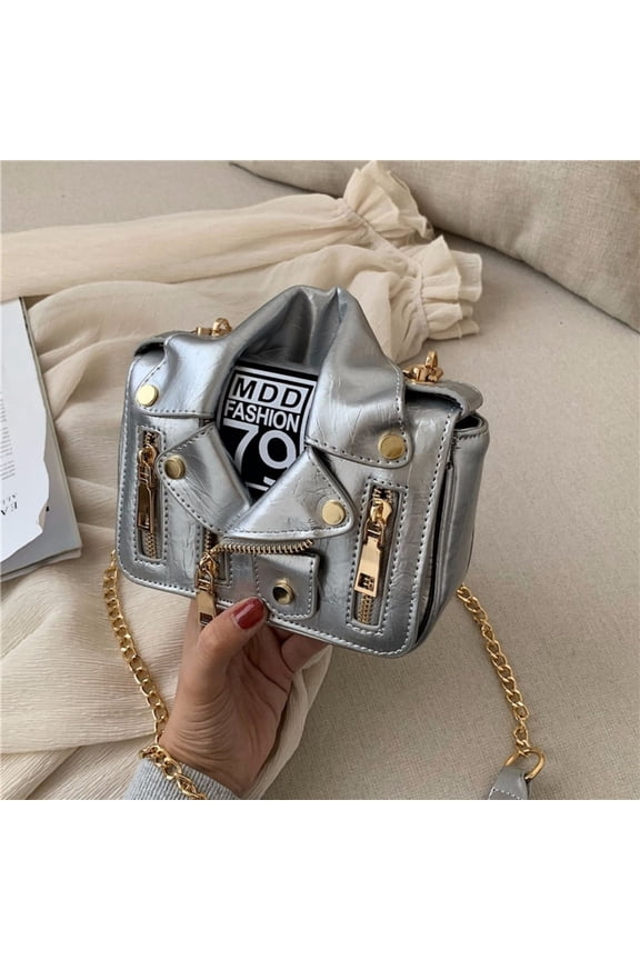 Sporty Motorcycle Jacket Handbag - Silver