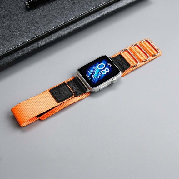 Sporty Nylon Hook & Loop Fastener Bands for Apple Watch 42(Series 1/2/3)/44/45/46/49mm, Lightweight & Adjustable Replacement Watch Band for iWatch Series 10 9 8 7 6 5 4 3 2 1 SE Ultra, Orange