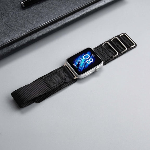 Sporty Nylon Hook & Loop Fastener Bands for Apple Watch 42(Series 1/2/3)/44/45/46/49mm, Lightweight & Adjustable Replacement Watch Band for iWatch Series 10 9 8 7 6 5 4 3 2 1 SE Ultra, Black