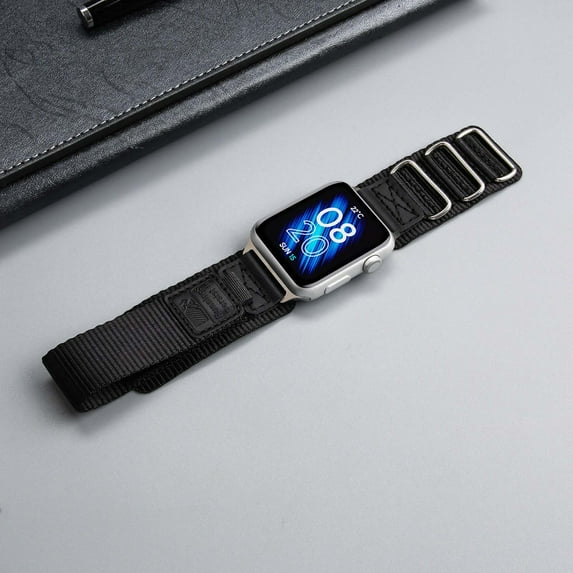 Sporty Nylon Hook & Loop Fastener Bands for Apple Watch 42(Series 1/2/3)/44/45/46/49mm, Lightweight & Adjustable Replacement Watch Band for iWatch Series 10 9 8 7 6 5 4 3 2 1 SE Ultra, Black