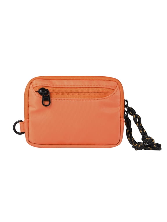 Sporty Nylon Zip Wallet for Men and Women, Water-Resistant Small Card Holder Pouch with D-Ring Orange
