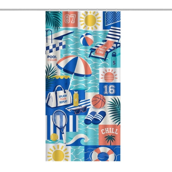 Sporty Poolside ShowerDecorative Shower Curtain for Bathroom, Waterproof Fabric Bath Curtain with Hooks, Washable Bathroom Decor Curtain for Home, Apartment, Dorm, Hotel