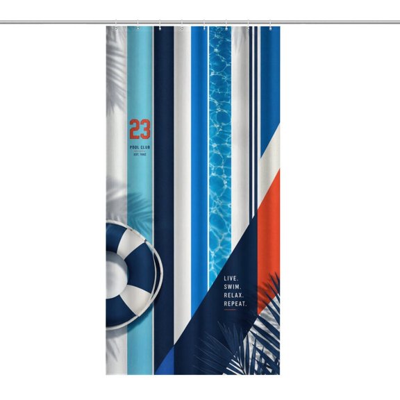 Sporty Poolside StripeDecorative Shower Curtain for Bathroom, Waterproof Fabric Bath Curtain with Hooks, Washable Bathroom Decor Curtain for Home, Apartment, Dorm, Hotel