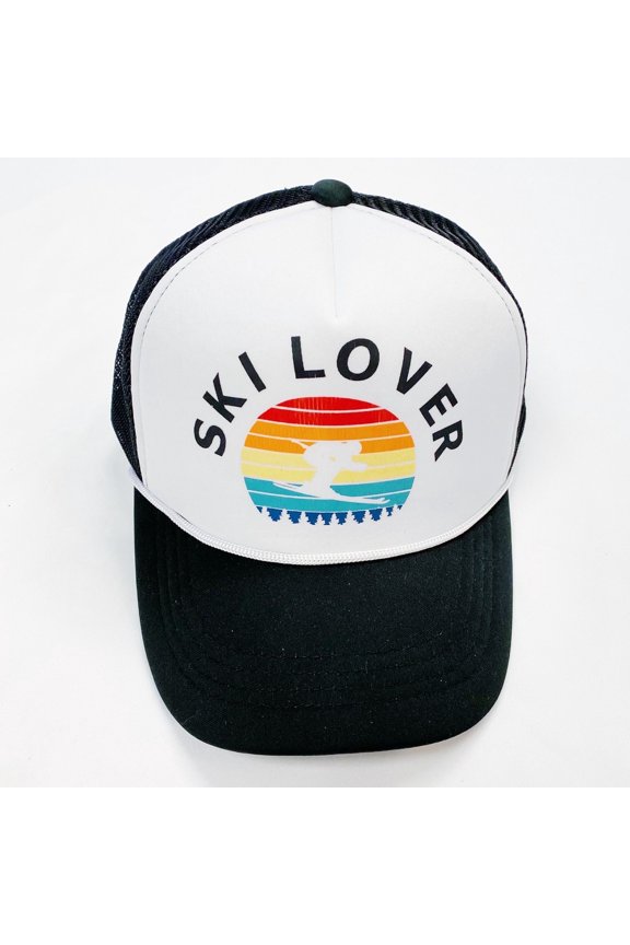 Sporty Ski Lover Unisex Trucker Ball Cap in Black and White