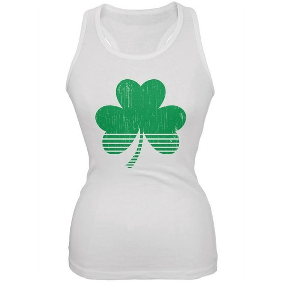 Sporty Shamrock White Soft Juniors Tank Top - Large