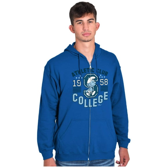 Sporty Smurf College Athletic Club Zip Up Hoodie Men's Women's Brisco Brands X