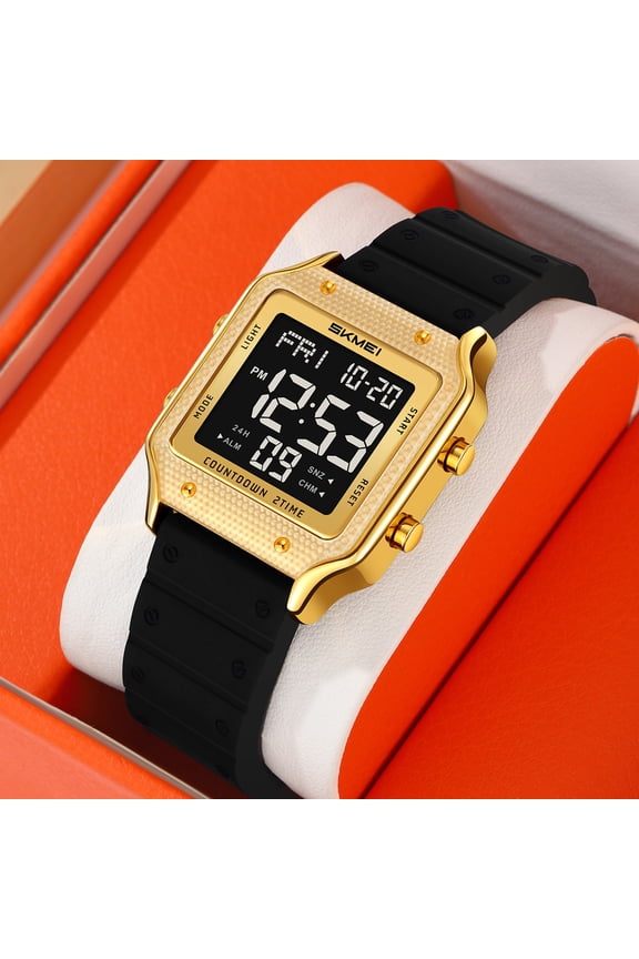 Sporty Square Digital Watch - Durable Alloy Case, Silicone Band, Water Resistant with Alarm & Backlight for Men and Women