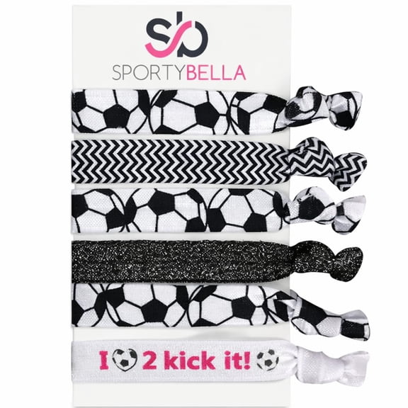 SportyBella Soccer Hair Accessories - No Crease Elastic Hair Ties, Ideal Gift for Girls Soccer Players (6pcs)