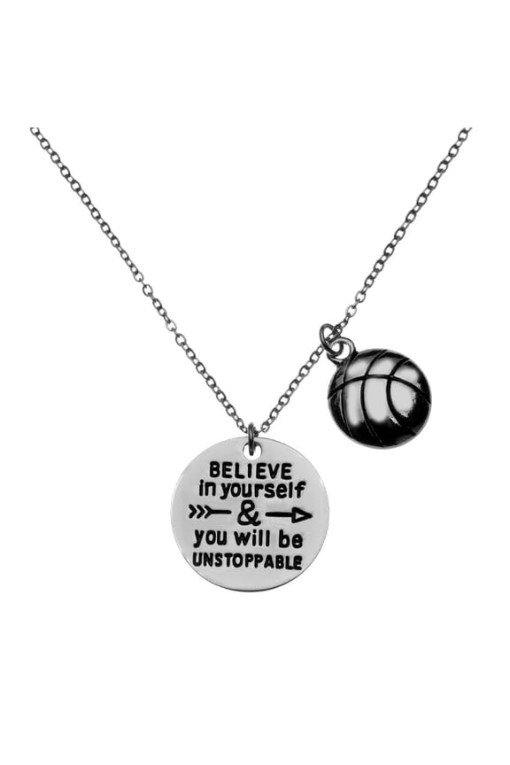 Basketball Necklace, Basketball Believe in Yourself & You Will Be Unstoppable Jewelry, Basketball Gifts, Basketball Charm Necklace, for Basketball Players
