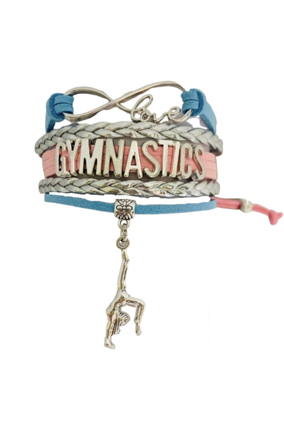 Gymnastics Bracelet - Girls Gymnastics Bracelet - Gymnastics Jewelry for Gymnasts, Gymnastic Coaches, and Teams (Blue and Pink)