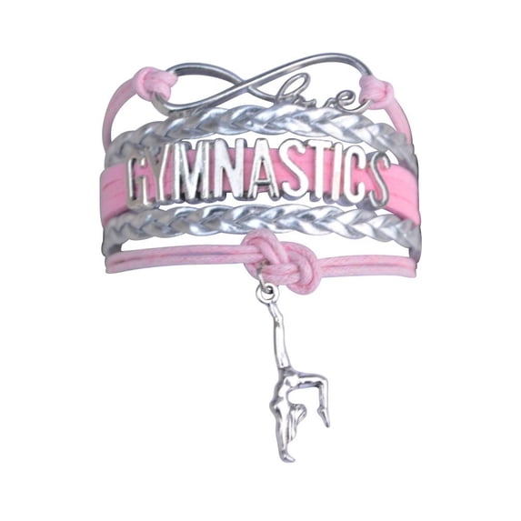 Sportybella Gymnastics Bracelet - Girls Gymnastics Bracelet - Gymnastics Jewelry for Gymnasts, Gymnastic Coaches, and Teams (Pink and Silver)